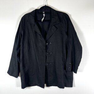 Blanque‎ Size 1 Medium Black Linen Long Sleeve Oversized Top Button Lagenlook